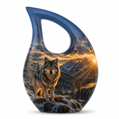 Snow Mountain Wolf Cremation Urn for Human Ashes