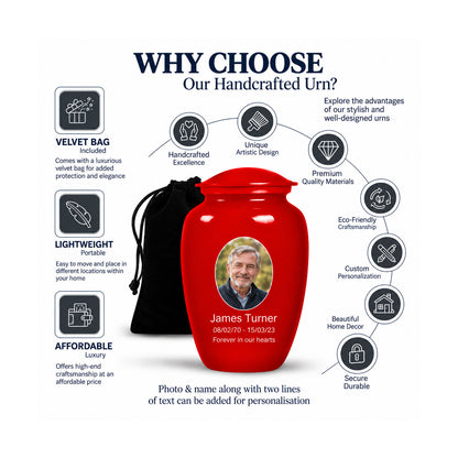 Custom Cremation Urn – Classic Red Urn for Human Ashes