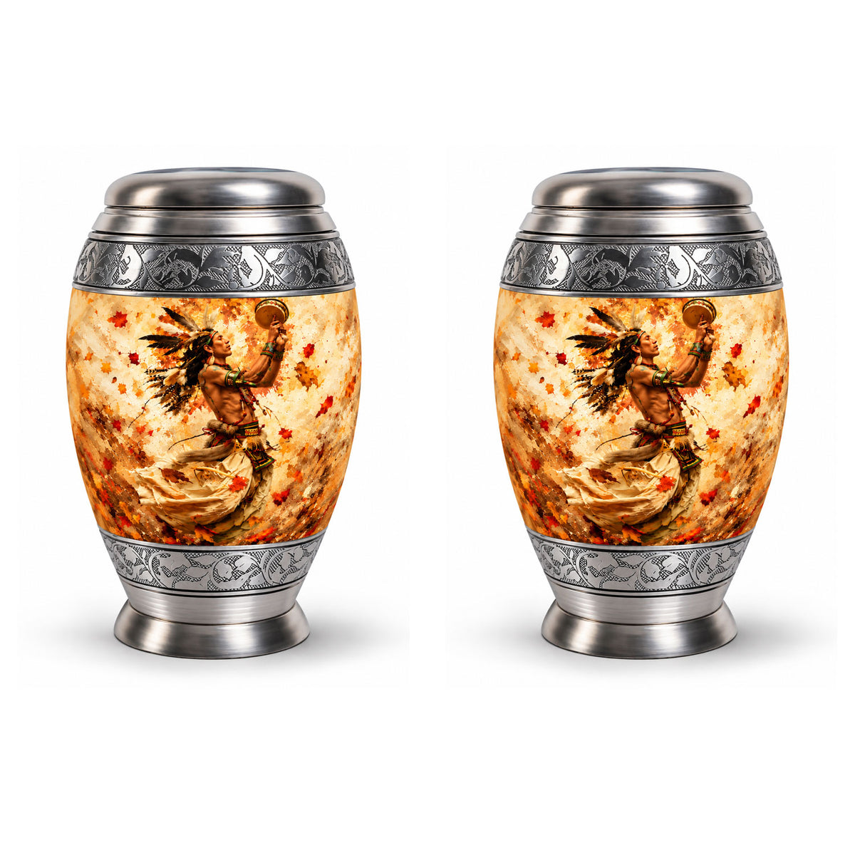 Native American Dancer Autumn Leaves Cremation Urn