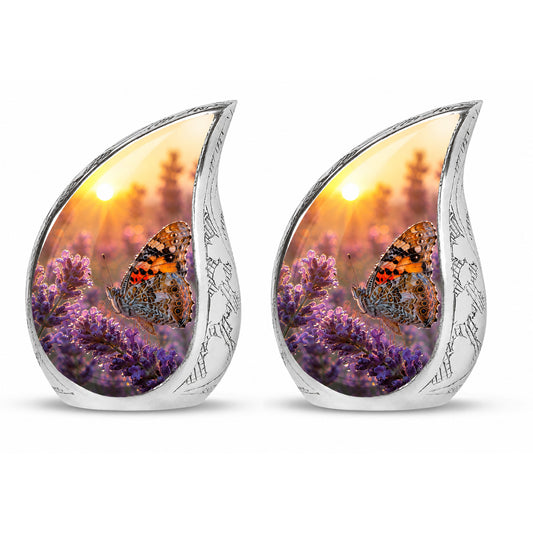 Lavender Fields Butterfly Teardrop Cremation Urn