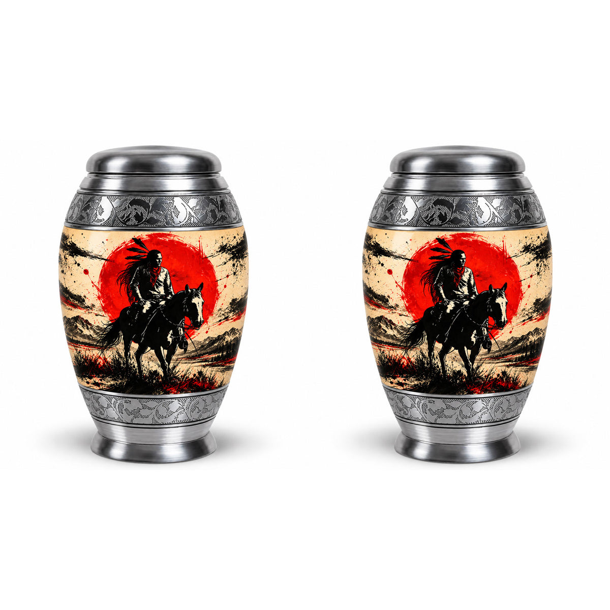 American Horseback Rider Red Sun Cremation Urn for Ashes