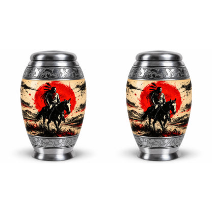 American Horseback Rider Red Sun Cremation Urn for Ashes