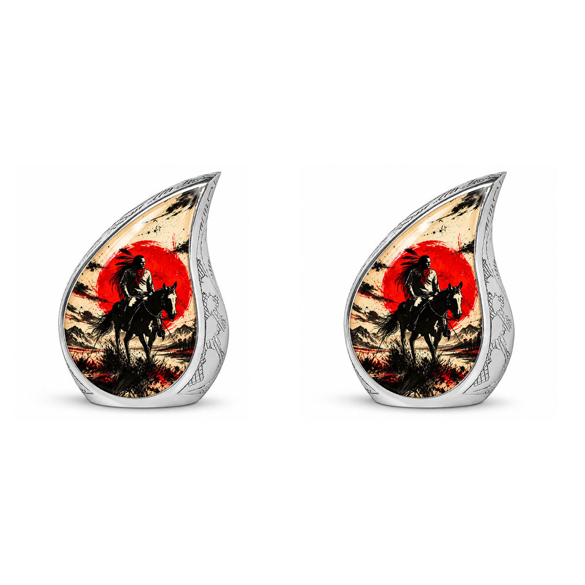 American Horseback Rider Red Sun Cremation Urn for Ashes