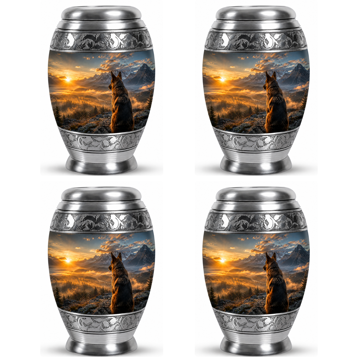 Mountain Sunset View Wolf Cremation Urn