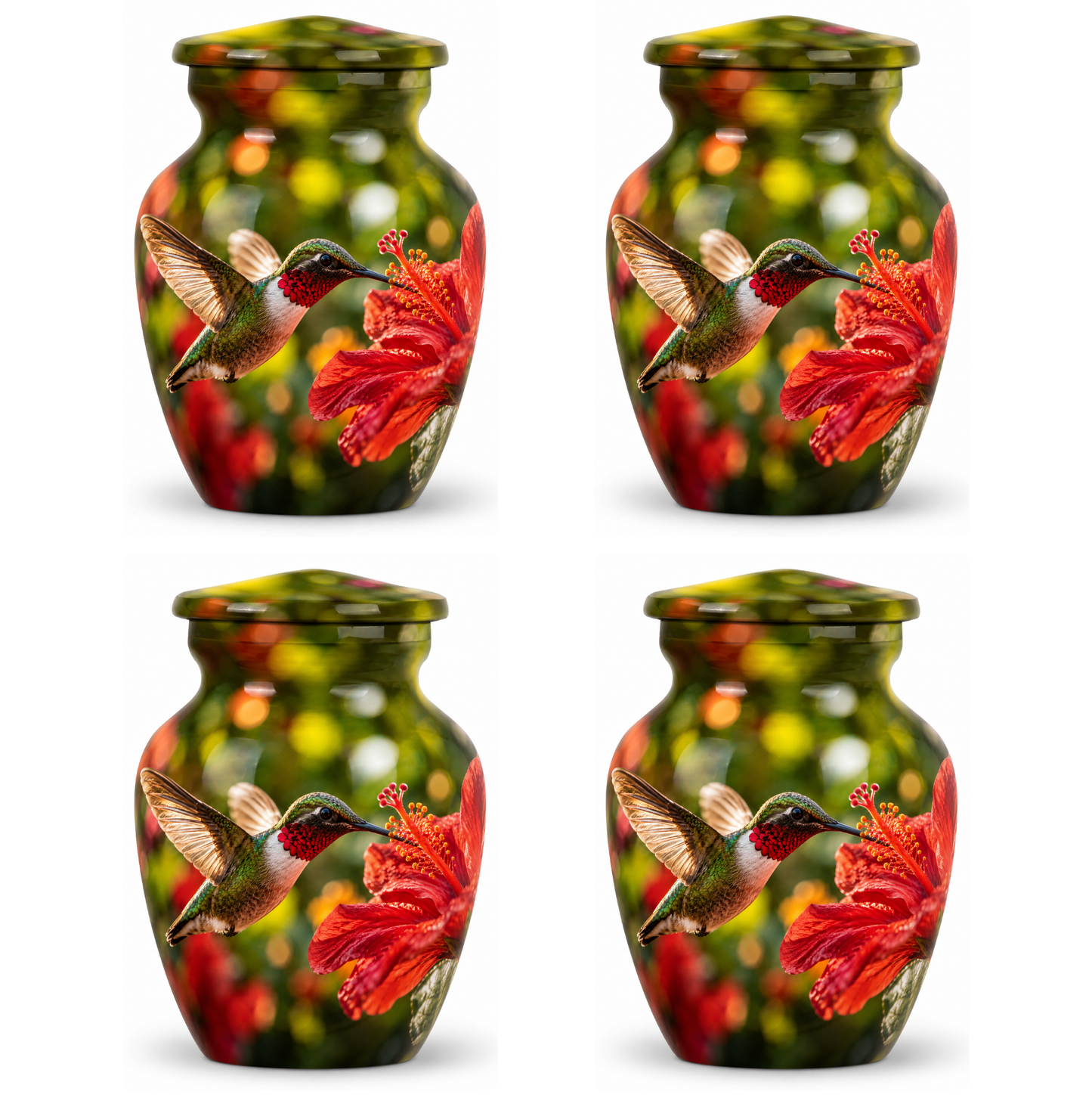 Hibiscus and Hummingbird Cremation Urn for Ashes