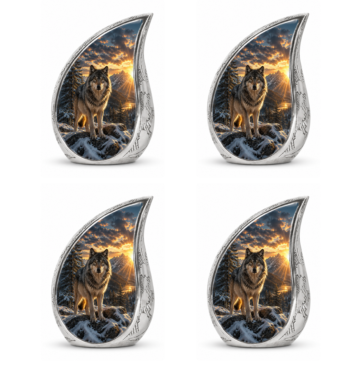 Snow Mountain Wolf Teardrop Cremation Urn