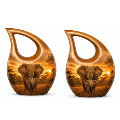 Baby Calf & Mother Elephant Cremation Urn For Ashes