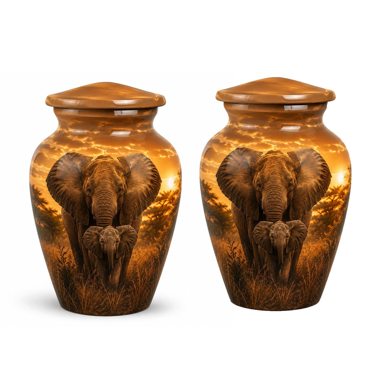 Baby Calf & Mother Elephant Cremation Urn For Ashes