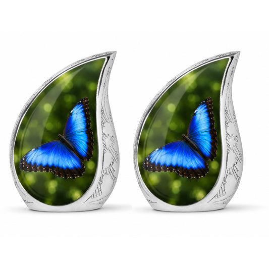 Blue Morpho Butterfly Teardrop Cremation Urn