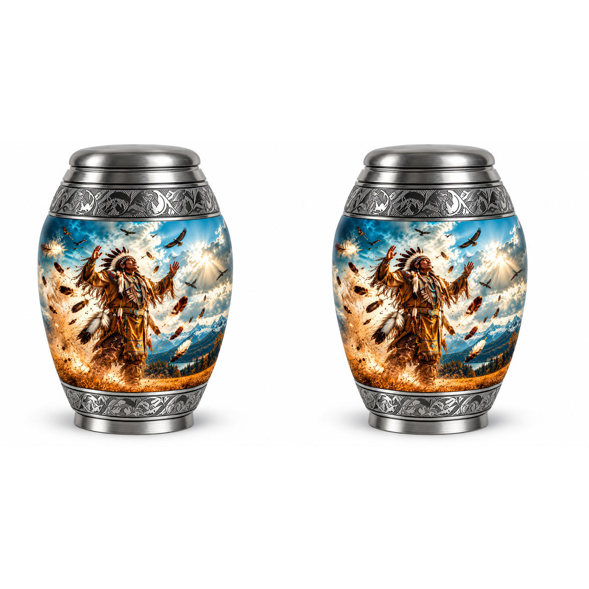 American Chief Eagle Feathers Cremation Urn for Ashes