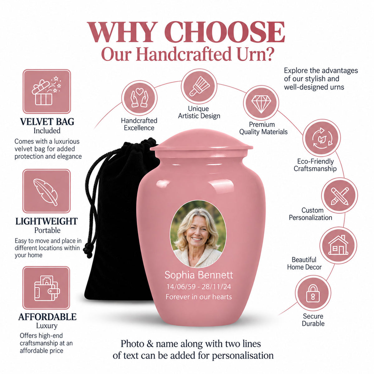 Custom Cremation Urn – Classic Pink Urn for Ashes