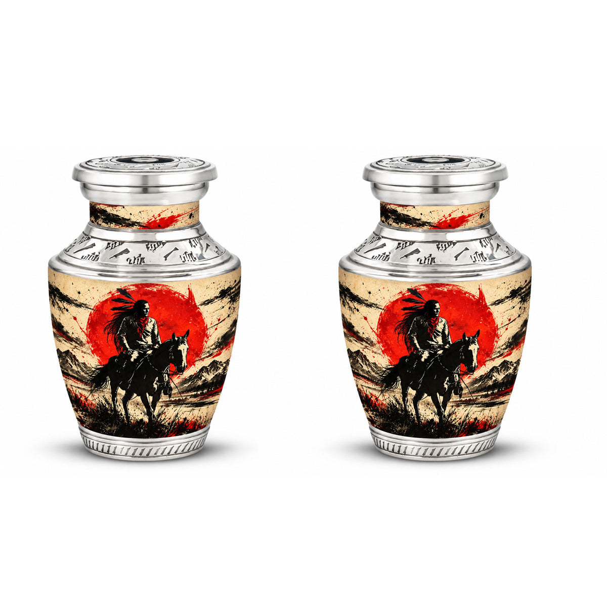 American Horseback Rider Red Sun Cremation Urn for Ashes