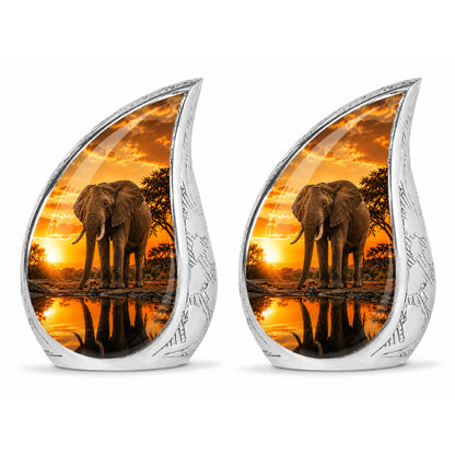 African Elephant Teardrop Cremation Urn for Ashes