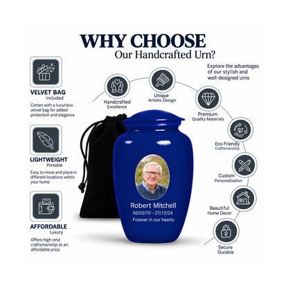 Custom Cremation Urn – Classic Dark Blue Memorial Urn for Ashes