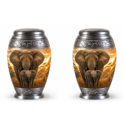 Baby Calf & Mother Elephant Cremation Urn For Ashes
