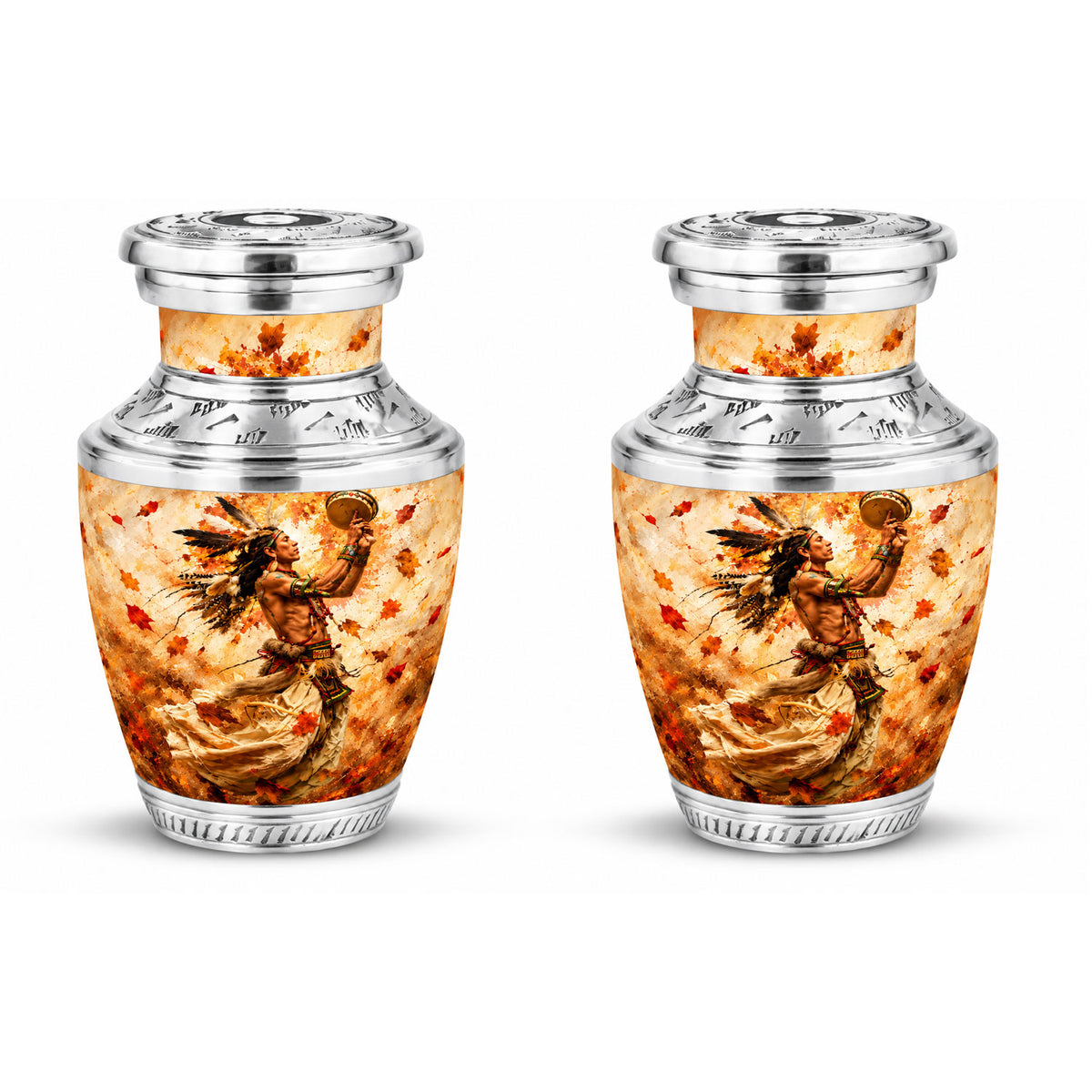 Native American Dancer Autumn Leaves Cremation Urn