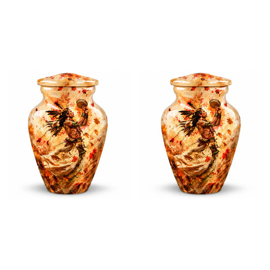 Native American Dancer Autumn Leaves Cremation Urn
