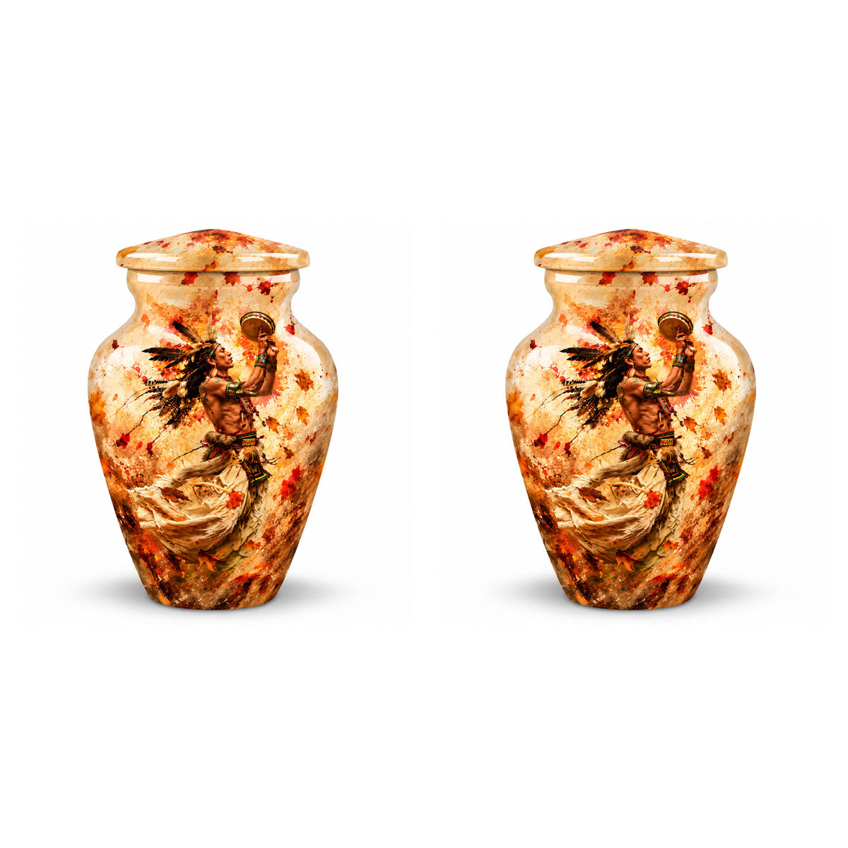 Native American Dancer Autumn Leaves Cremation Urn