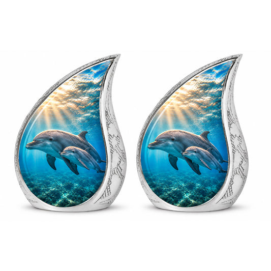 Calf & Mother Dolphin Teardrop Cremation Urn for Ashes