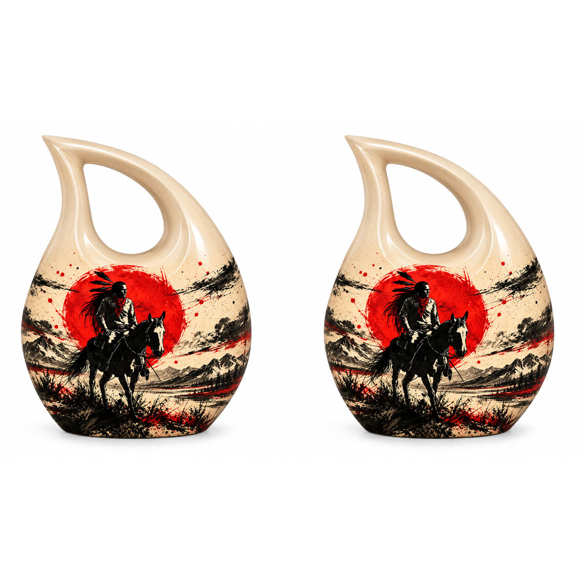 American Horseback Rider Red Sun Cremation Urn for Ashes