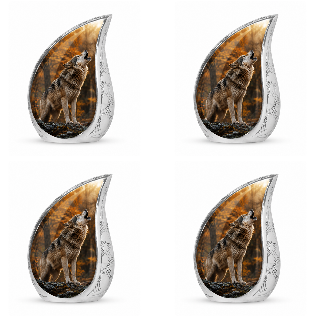 Howling Wolf Teardrop Cremation Urn for Ashes