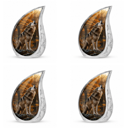 Howling Wolf Teardrop Cremation Urn for Ashes