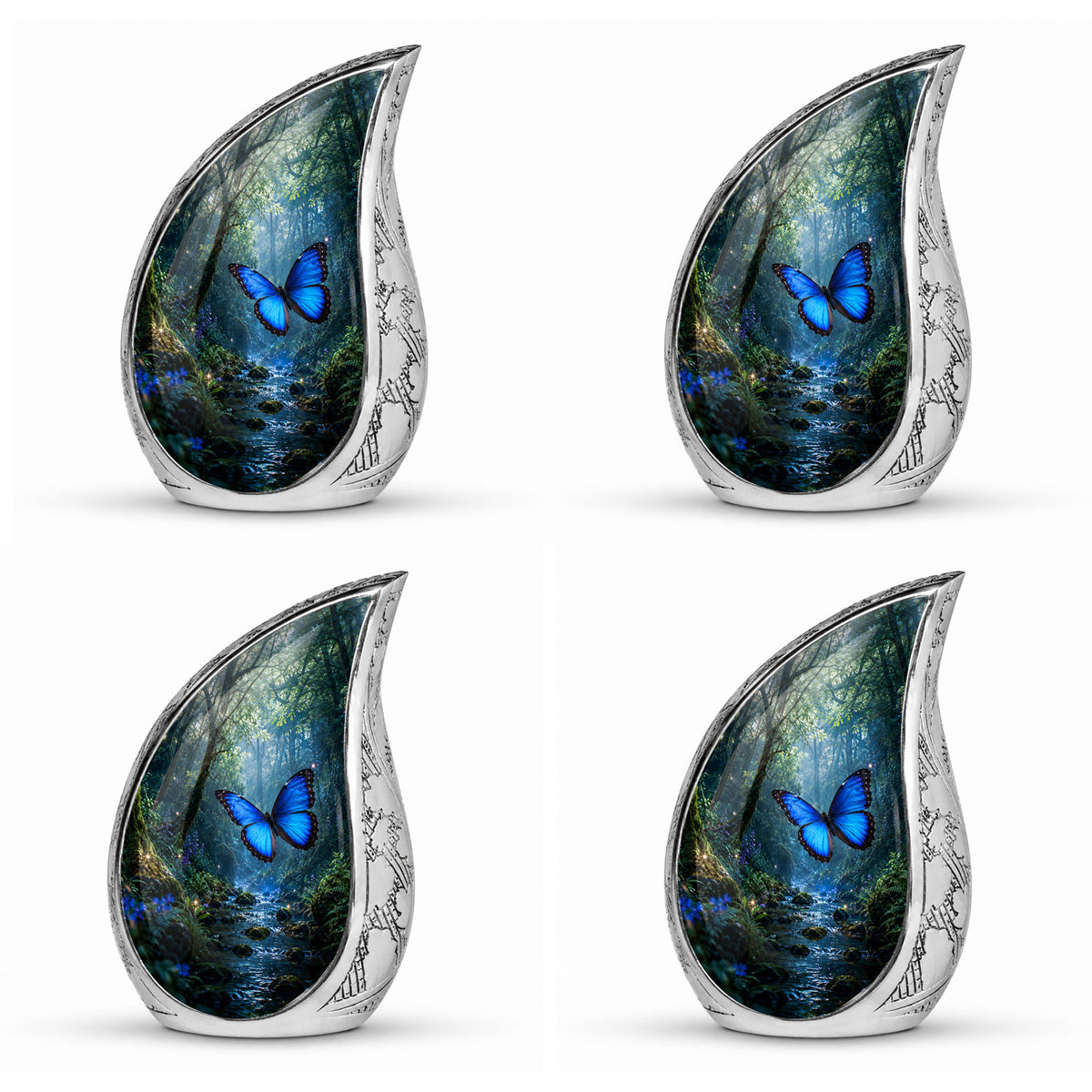 Blue Butterfly Teardrop Cremation Urn for Ashes