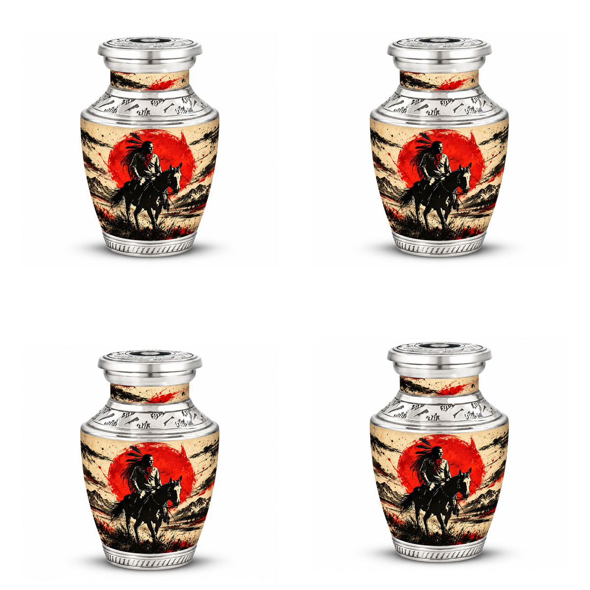 American Horseback Rider Red Sun Cremation Urn for Ashes