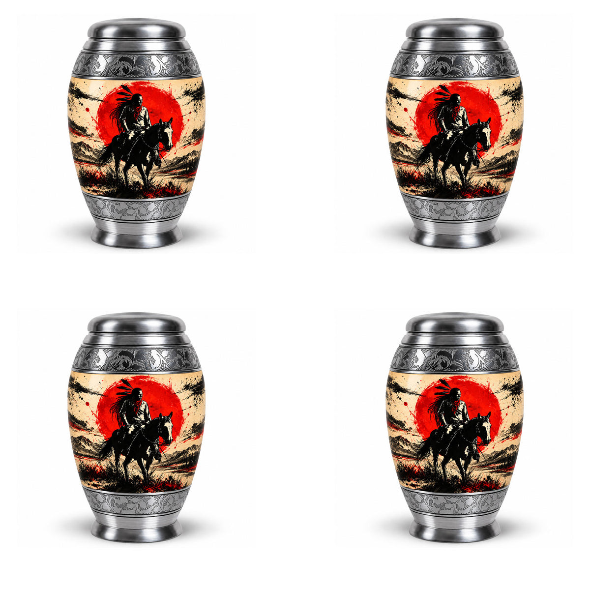 American Horseback Rider Red Sun Cremation Urn for Ashes