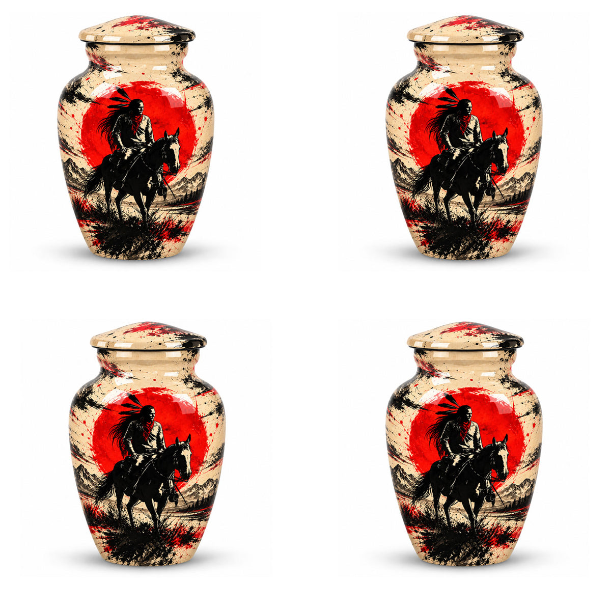 American Horseback Rider Red Sun Cremation Urn for Ashes
