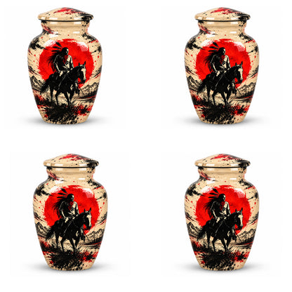 American Horseback Rider Red Sun Cremation Urn for Ashes
