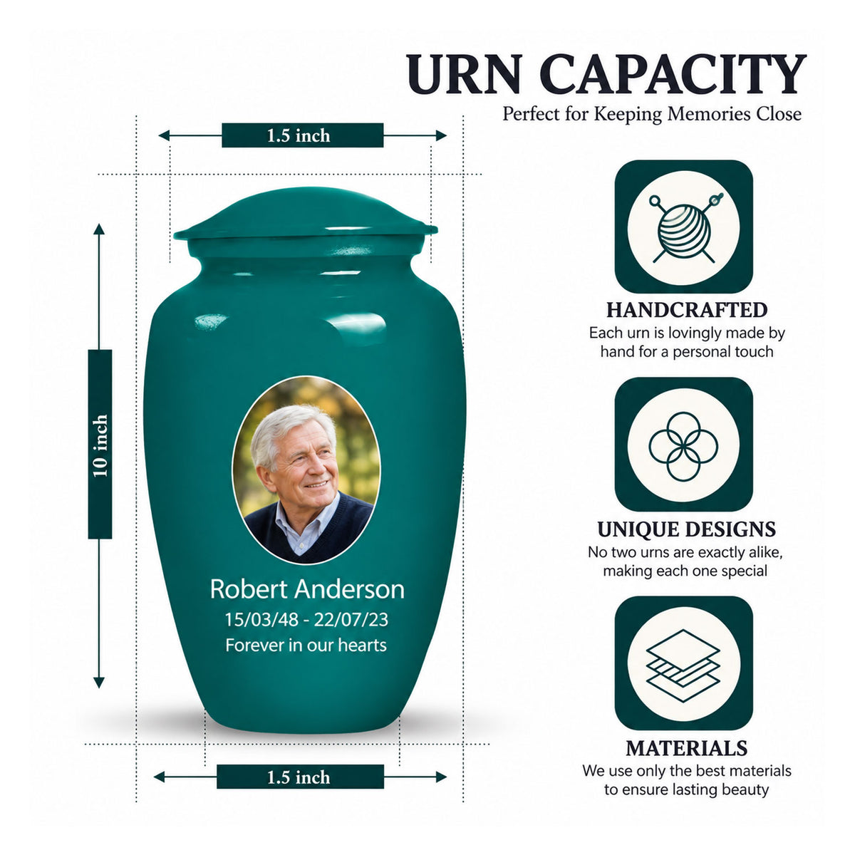 Custom Cremation Urn – Classic Teal Urn for Human Ashes