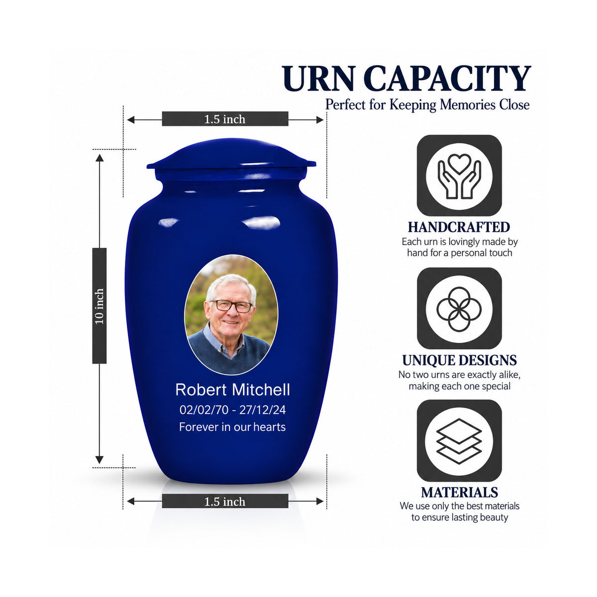 Custom Cremation Urn – Classic Dark Blue Memorial Urn for Ashes