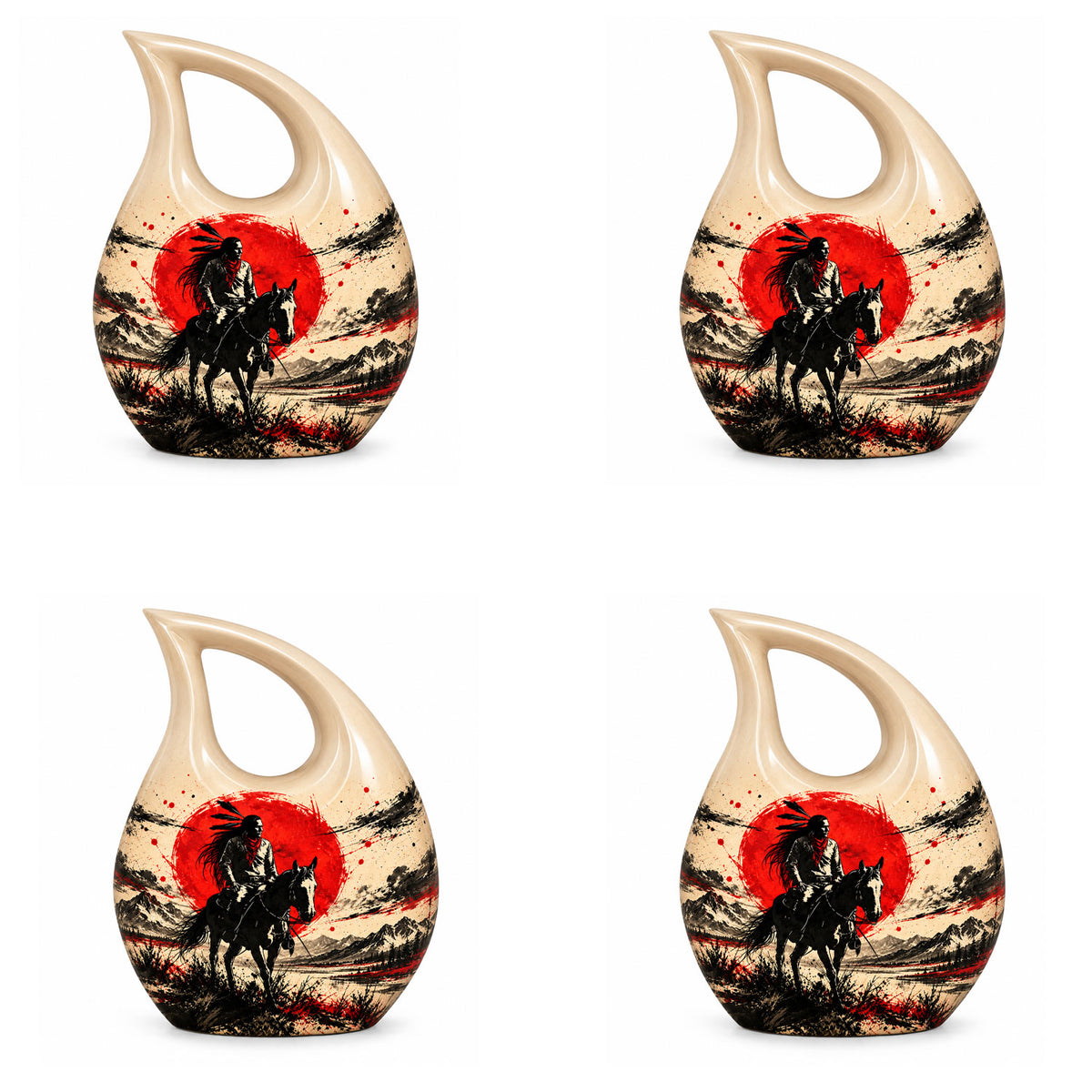 American Horseback Rider Red Sun Cremation Urn for Ashes