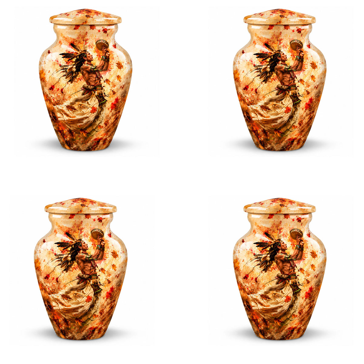 Native American Dancer Autumn Leaves Cremation Urn