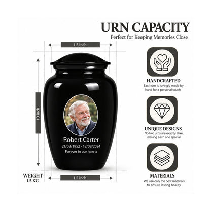 Custom Cremation Urn – Classic Black Urn for Human Ashes