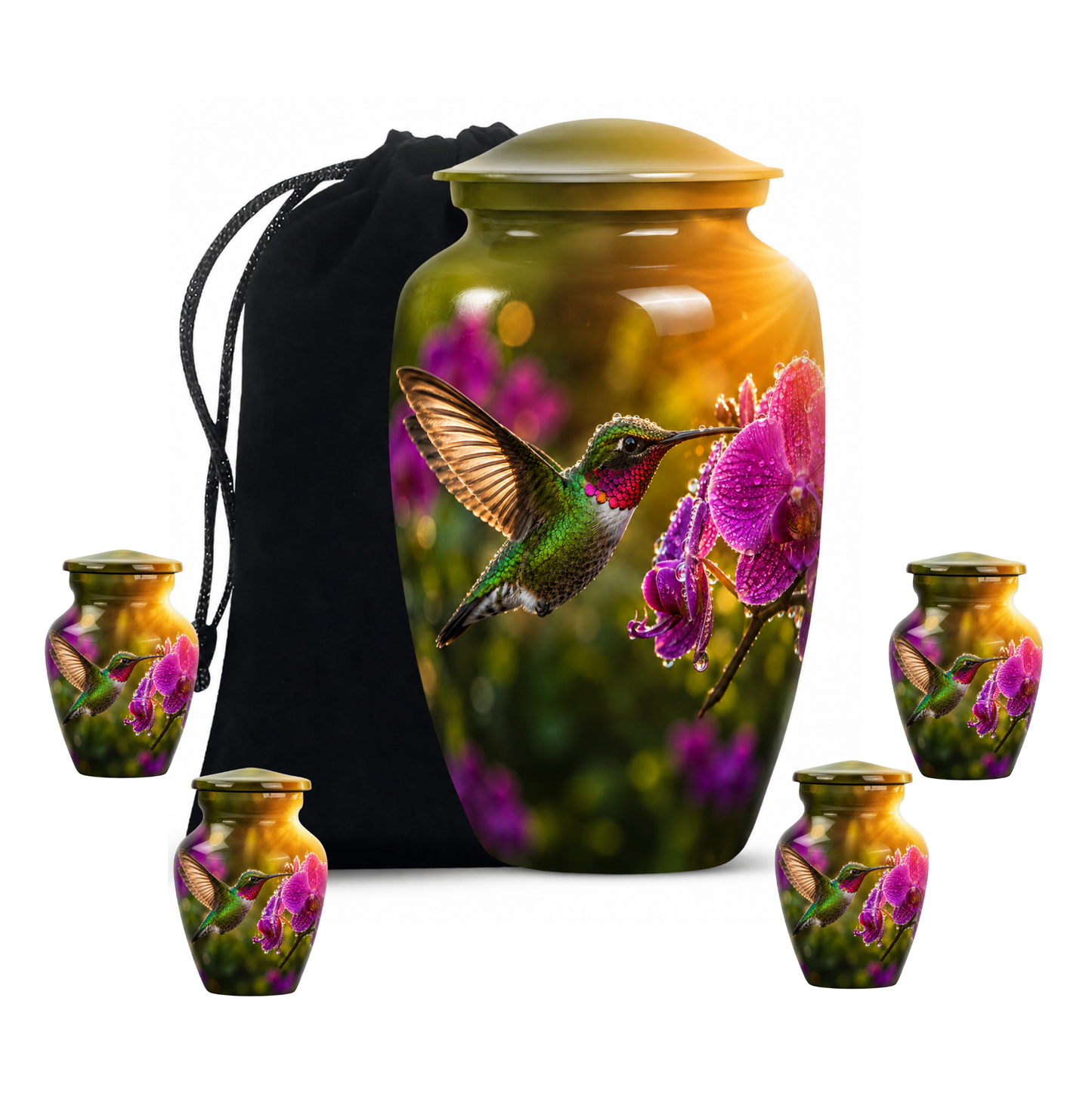 Hummingbird & Orchid Cremation Urn for Ashes