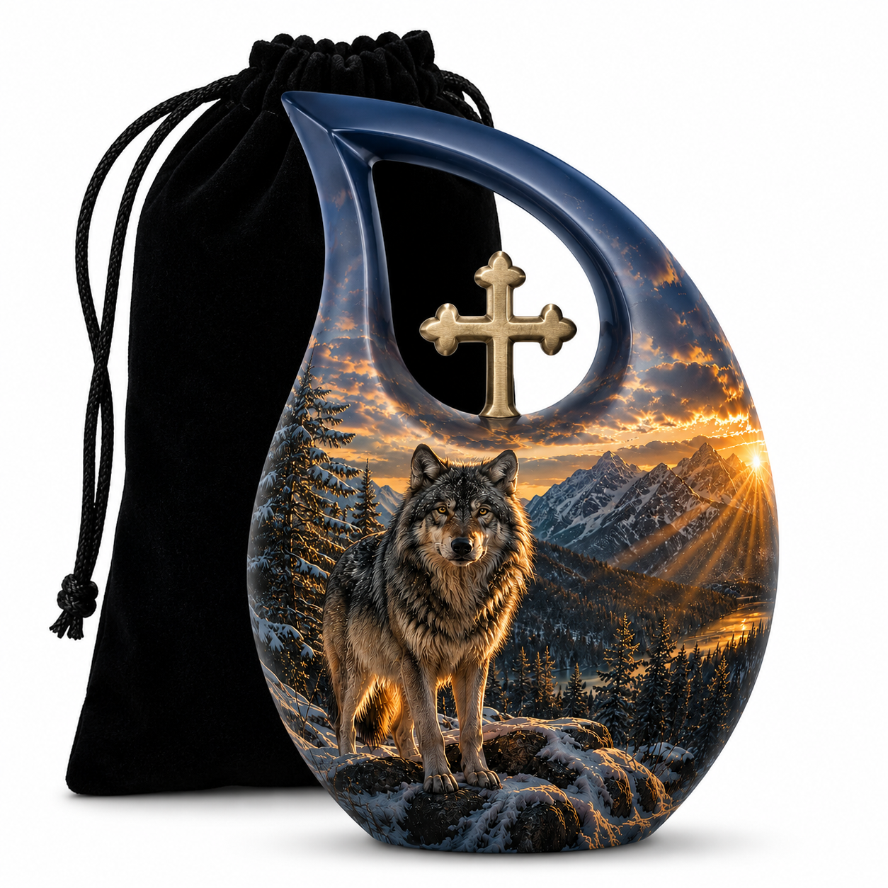 Snow Mountain Wolf Cremation Urn for Human Ashes