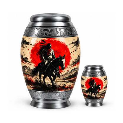 American Horseback Rider Red Sun Cremation Urn for Ashes