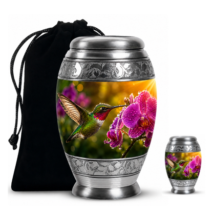Hummingbird & Orchid Cremation Urn for Ashes