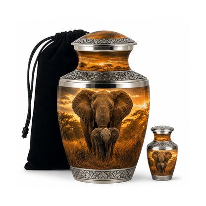 Baby Calf & Mother Elephant Cremation Urn For Ashes