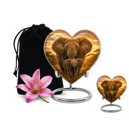Baby Calf & Mother Elephant Cremation Urn For Ashes