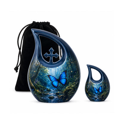 Blue Butterfly Cremation Urn for Ashes