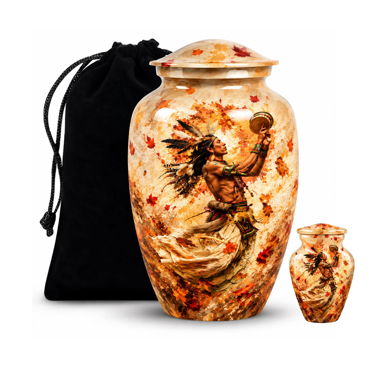 Native American Dancer Autumn Leaves Cremation Urn