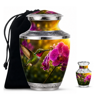 Hummingbird & Orchid Cremation Urn for Ashes