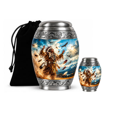 American Chief Eagle Feathers Cremation Urn for Ashes