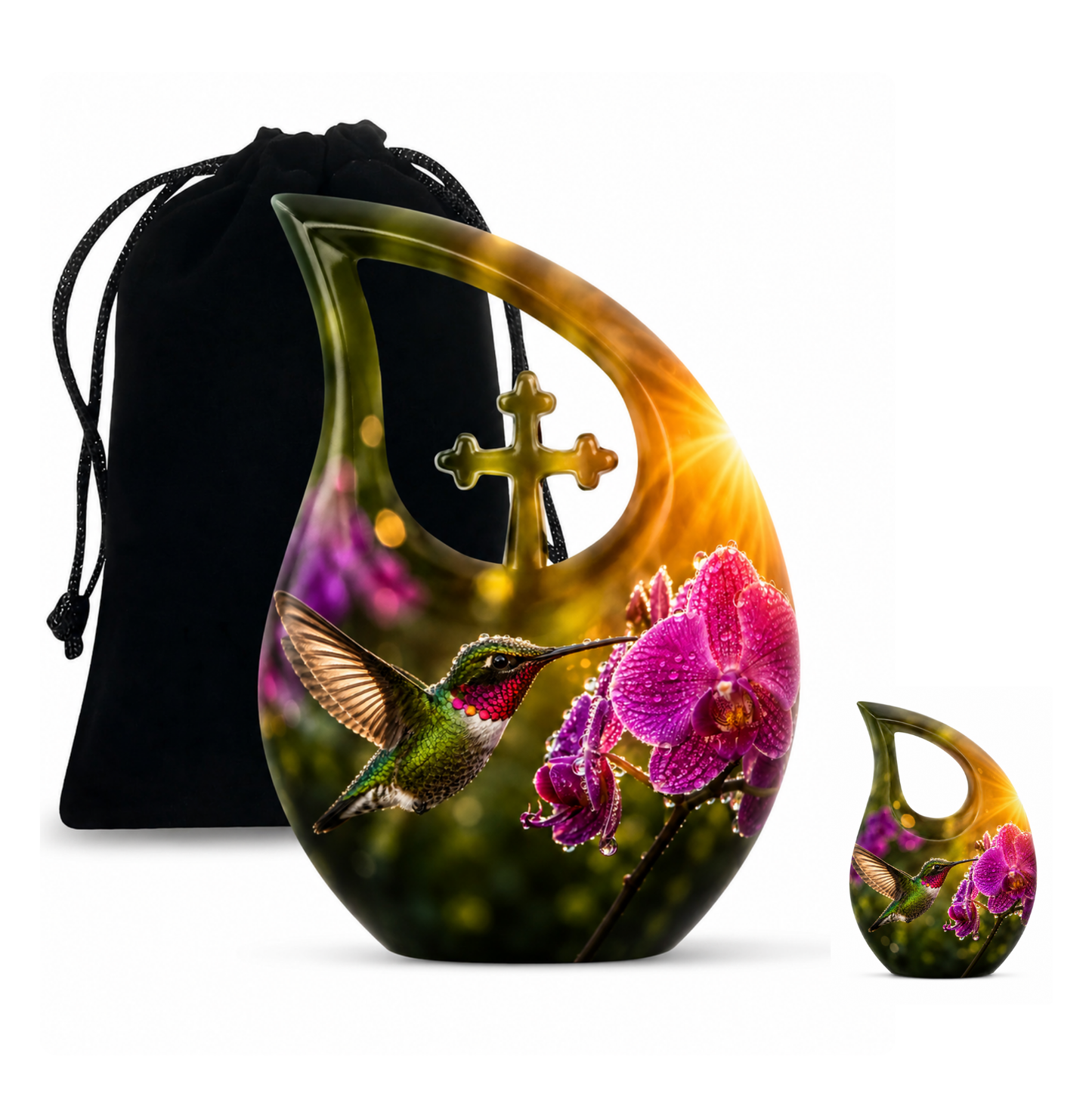 Hummingbird & Orchid Cremation Urn for Ashes