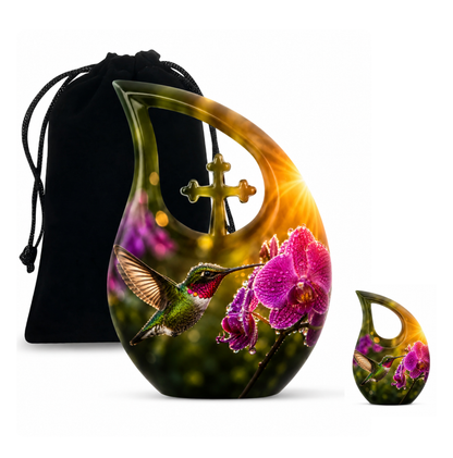 Hummingbird & Orchid Cremation Urn for Ashes