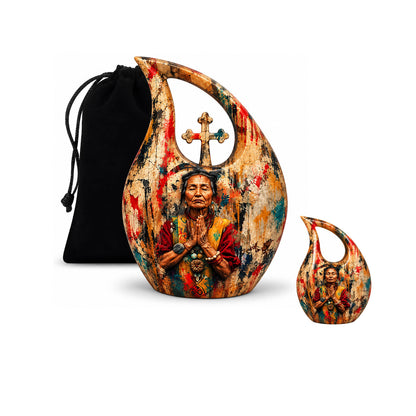 American Elder Women Prayer Cremation Urn for Ashes