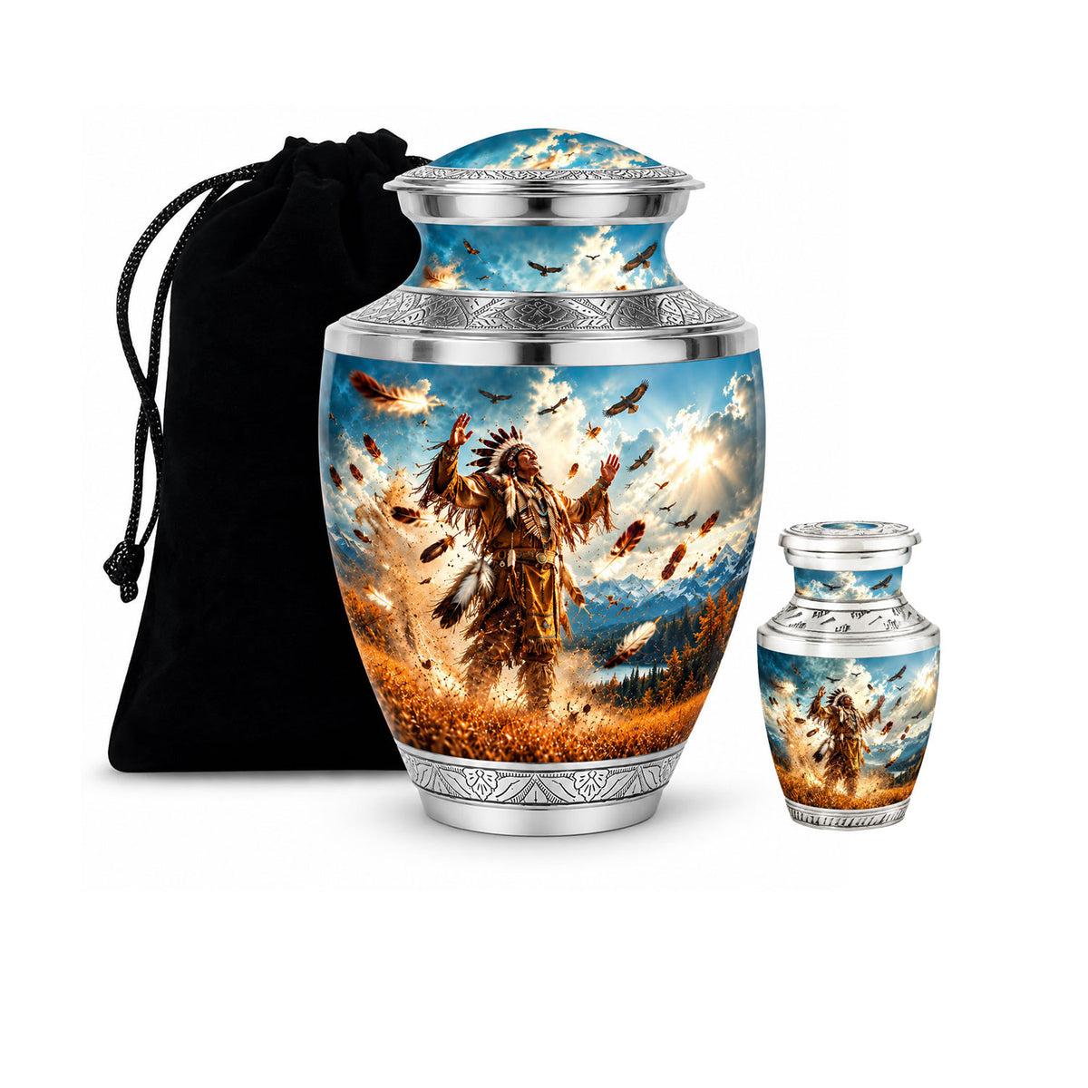 American Chief Eagle Feathers Cremation Urn for Ashes